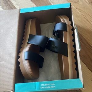 Reef Black and Brown Platform Slide Sandals